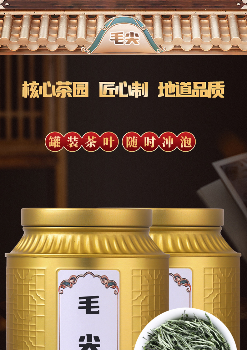 毛尖茶2023新茶叶明前春茶嫩芽散装礼盒装绿茶罐装500g